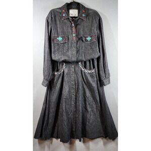 Vintage Carole Little St Tropez Skirt Set Womens 14 Black Denim Beaded Western